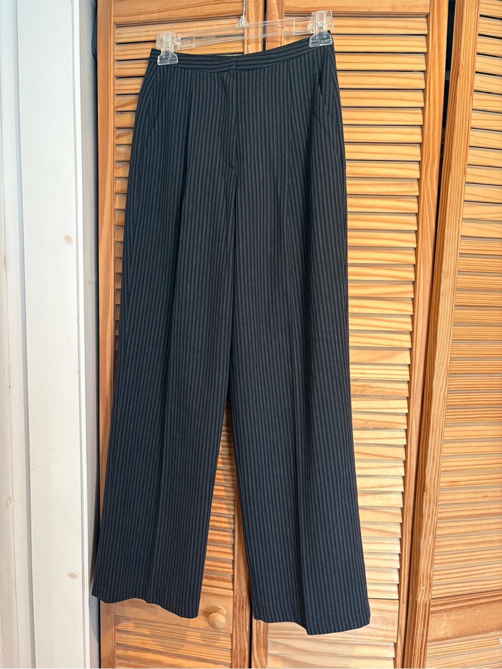 Giorgio Armani Black Pinstripe Wide-Leg Trousers with Subtle Stripes
